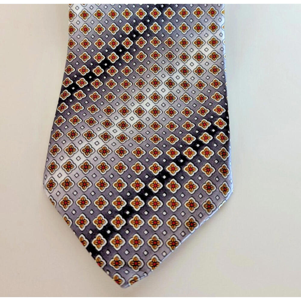 Gold City 100% Silk Mens Neck Tie Gold Silver Red Geometric Pattern Shimmery